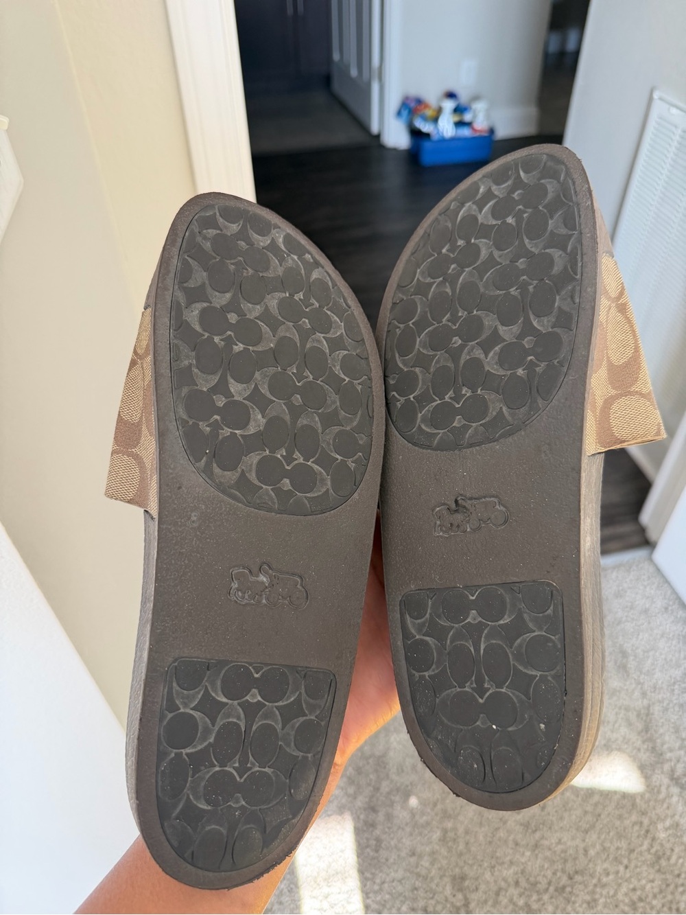 COACH Brown Signature Canvas Slide Sandals with Black Footbed - Picture 2 of 4